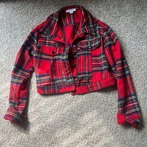 FAVLUX Cropped Red and Green Plaid Jacket